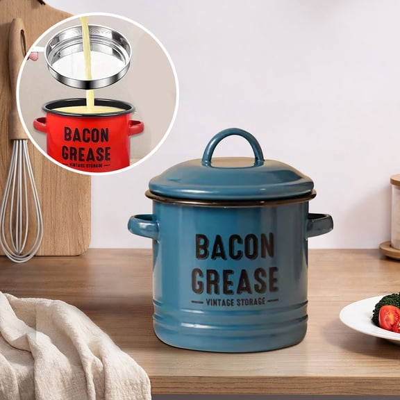 ZhyrZng Bacon Grease Container with Strainer and Food-Grade Silicone Spatula,Bacon Grease Saver Vintage Storage, Food Saver Bin with Lid for Cooking Frying, Baking, Fat Storage Jar
