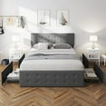 thumbnail image 3 of Bed Frame with Storage, Bed Framewith 4 Storage Drawers and Adjustable Lined Headboard, Fully Upholstered Mattress Foundation, No Box Spring Needed,Easy Assembly, 3 of 9