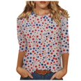 thumbnail image 2 of Women's Long Sleeve T-shirt Women 3/4 Sleeve Spring And Patriotic Top Women Neck Festival Blouses Clothes,Pink Women's Long sleeve T-shirt S, 2 of 5