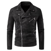 WTOBBY Men's PU Leather Lapel Jacket, Light Mature Style Motorcycle Coat, Trendy Biker Outerwear for Casual and Night Out Fashion,Black 3XL