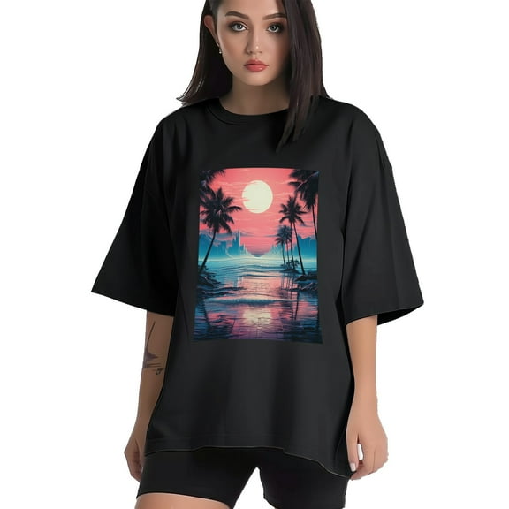 Plus Size Shirt for Women Black Tops for Women Short Sleeves Shirt for Women Vintage Landscape T Shirt Crewneck Shirt for Women XS