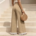 thumbnail image 5 of Nestiefly Women Linen Pants Lace Trim Wide Leg Casual Palazzo Pants Flowy Beach Summer Trousers Pants with Pockets 2026 Khaki L, 5 of 7