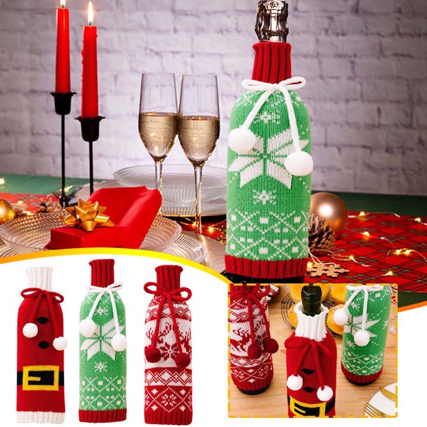 Ganfancp Christmas Red Wine Bottle Cover Restaurant Table Decoration Knitted Champagne Bottle Cover Christmas Decoration Ofertas Del Día Liquidación 1* Juego de Botellas de Vino de Navidad