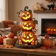 thumbnail image 4 of sruoe Halloween Decorations,Halloween Resin Pumpkin Ghost Light , Yellow Stacked Pumpkin Desktop Decor With Warm Lighting, USB Powered, Cute Ghosts and Candy Accent for Home or Party, 4 of 6