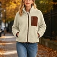 thumbnail image 5 of hoksml Women's Cropped Sherpa Fleece Jacket Full Zip Stand Collar with Contrast Pockets Teddy Coat for Daily Comfort, 5 of 9