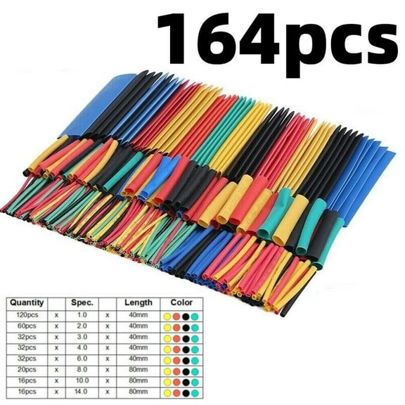 164Pcs Polyolefin Heat Shrink Assorted Tube Tubing Insulated Sleeves Wire Cable