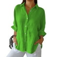 thumbnail image 2 of Fshiont Linen Button Down Shirt Womens Lapel Collar Plus Size 3/4 Sleeve Tunic Tops Trendy Dressy Business Casual Work Blouse Lightweight Vacation Petite Loose Gauze Tee Green XL, 2 of 6