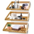 thumbnail image 1 of Estantes flotantes montados en la pared, 3 piezas de soporte para colgar en la pared de bambú macizo, estantes de almacenamiento de pared para dormitorio, sala de estar, baño, cocina, decoración de, 1 of 7