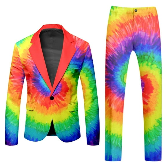 JHLZHS 1920 Mens Outfit Accessories Male Rainbow Long Sleeve Coat and Pants Two Piece Suit Printed Button and Pockets Suit for Holiday Party Events Men Short Sets Outfits 2 Piece Track Suits