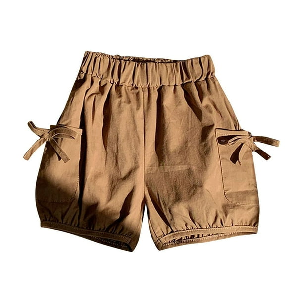 Odeerbi 1-9 Años Niñas de Verano de Carga Pantalones Cortos Lindos de Lino de Algodón Casual Transpirable de Color Sólido Cortos Lindos de Ocio