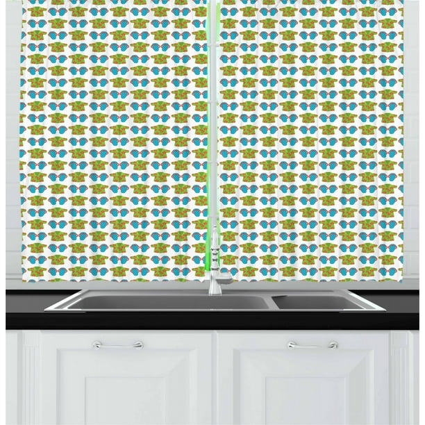 Flip Flop Kitchen Curtains, Exotic Floral Patterned Shirts and Beach Slippers Summer Fashion, Two Panels Drapes with Rod Pocket Room Decor, 55