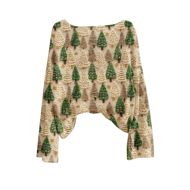 Birdeem Chandail de Noël pour Femmes, Mode Automne 2026, Col Rond, Manches Longues, Crochet Graphique, Style Hippie, Vêtements d'Automne pour Femmes