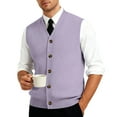 thumbnail image 6 of Resicozy Men's Sleeveless Sweater Vest V-Neck Casual Knit Button Down Solid Color Cardigan Vest Light Purple XL, 6 of 7