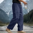thumbnail image 6 of Linen Pants for Men Elastic High Waist Drawstring Wide Leg Pants Casual Breathable Summer Vacation Beach Trousers, 2XL, 6 of 9