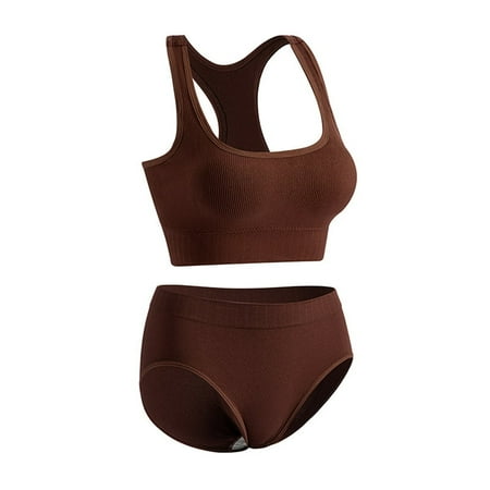 Baywell Women s Athletic Lingerie Set Sport Bra and Panty Set Wirefree Push Up Bra Seamless Panties Coffee M-XL