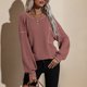thumbnail image 5 of Mujeres Casual Camisa de manga larga O-cuello Batwing Waffle Knit Tops Sólido Suéter suelto de otoño Abanopi Rosa oscuro/Extragrande, 5 of 7