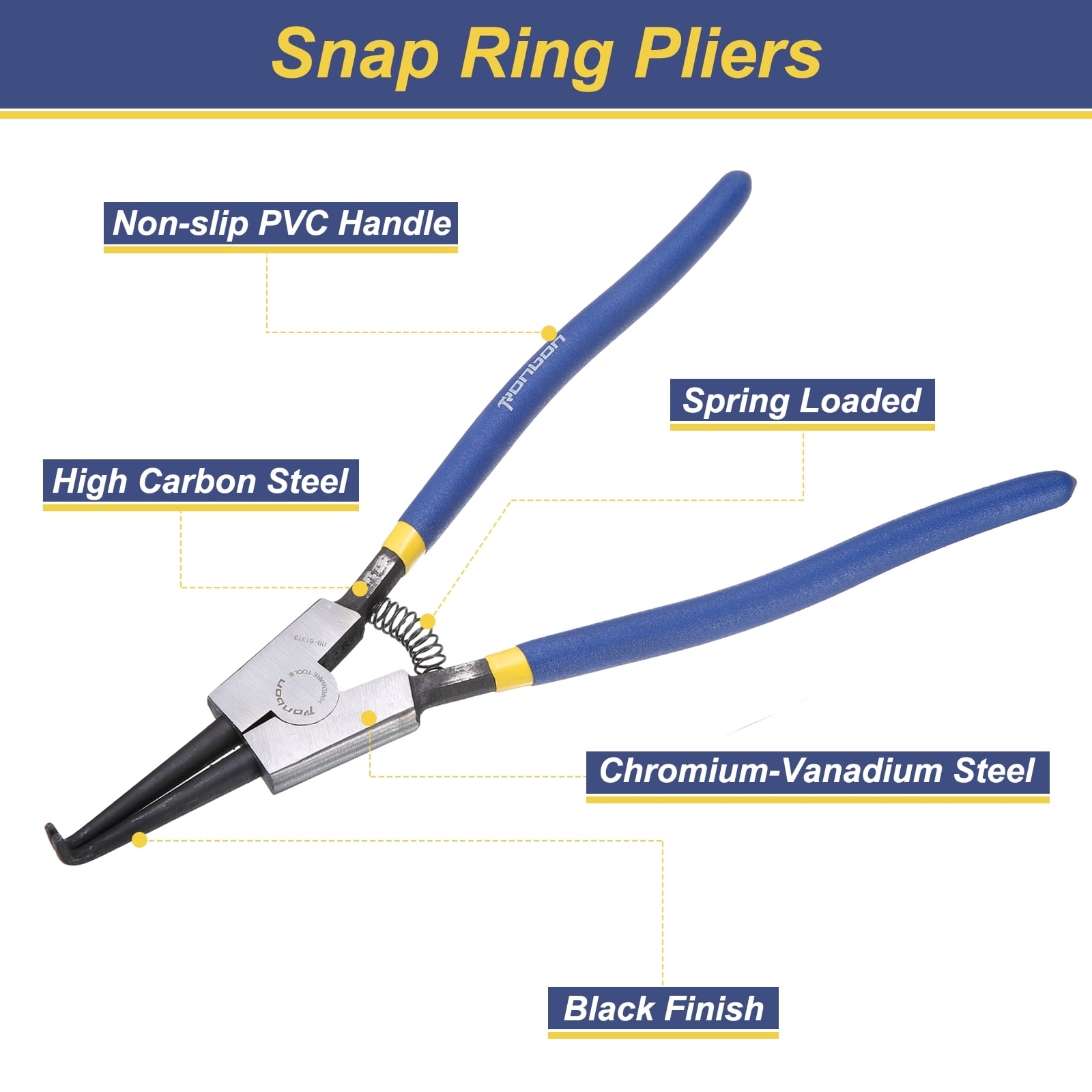 Snap Ring Plier 13" External Circlip Pliers with 0.12" Bent Jaw Tip for Ring Remove Retaining Pliers, Blue