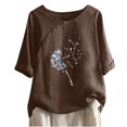thumbnail image 1 of Blusas de Manga Corta para las Mujeres Impresas Cuello Redondo Camiseta Casual, Blusa de Algodón de Imitación para las Mujeres, 1 of 4