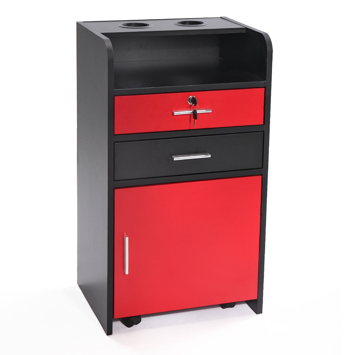 Kepooman Salon Styling Station Cart, Makeup Beauty Spa Equipment Side Table with Wheels - Black & Red Kepooman Salon Styling Station Cart, Makeup Beauty Spa Equipment Side Table with Wheels - Black & Red