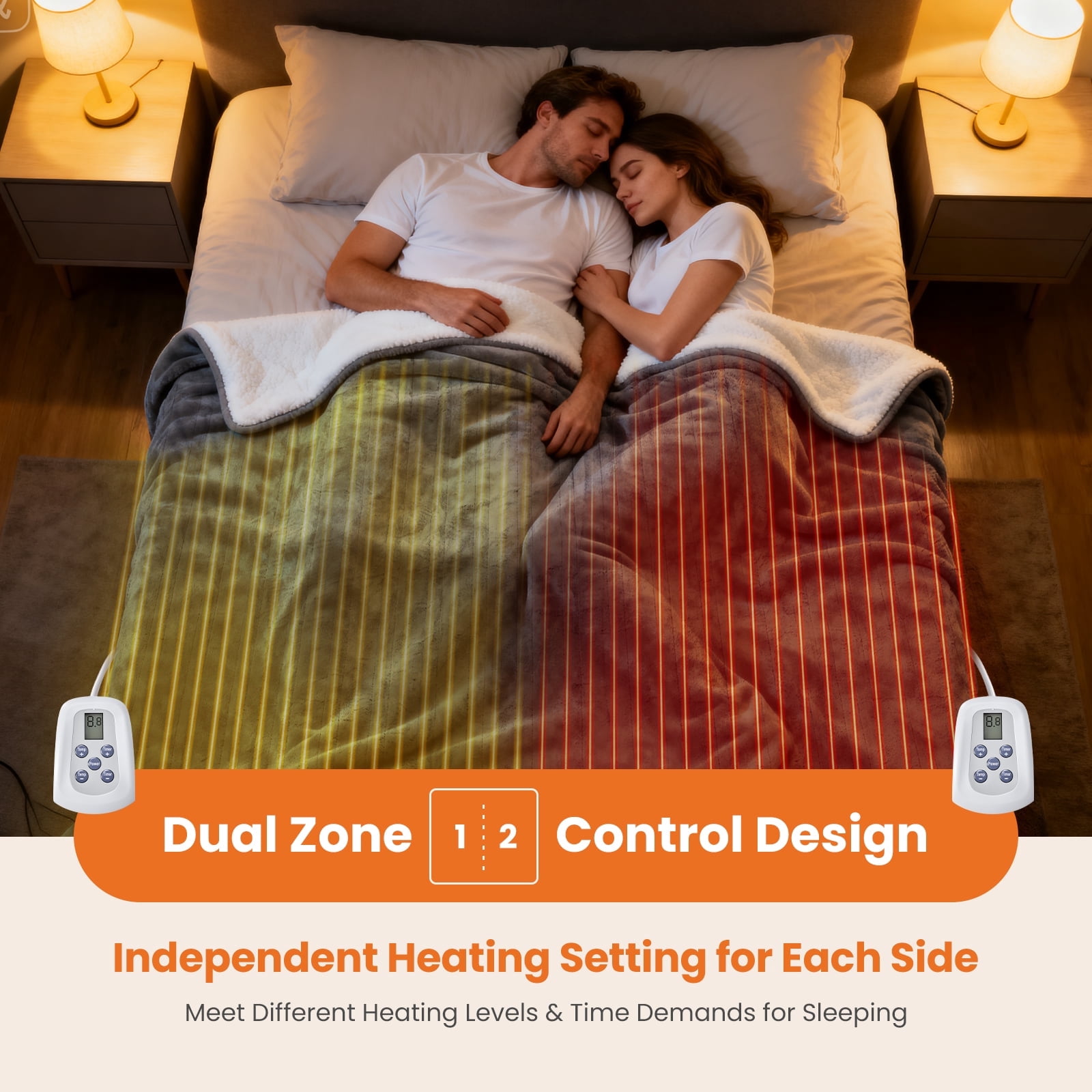 EDX Electric Heated Blanket Full 77"x84", Flannel & Sherpa, 10 Heat Settings, 12H Timer, Auto Shut-Off, Grey