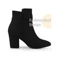 thumbnail image 3 of BLISSFUL STEP Round Toe Side Zip Buckle Block Heel Ankle Boots For Women Black 8, 3 of 5