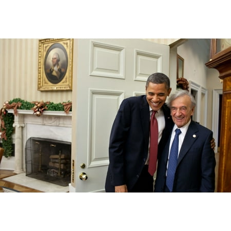 President Barack Obama Greets Elie Wiesel In The Oval Office