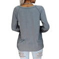 thumbnail image 3 of Mengpipi Women's V Neck Tops Long Sleeve T-Shirts Loose Fit Solid Color Lace Stitching Blouses Tunics Tops, Gray, 3 of 4