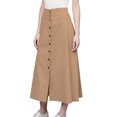 thumbnail image 1 of Women's Cotton A-line Button Front High Waist Front Slit Knee Length Skirt, Color : Beige, Size: XL, 1 of 6