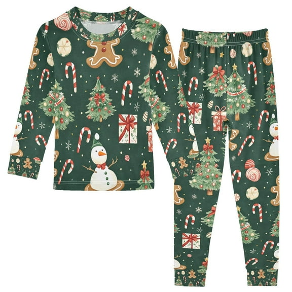 FORMRS Long Sleeve Top and Pants Pajama Set for Niños 2-Piece Sleepwear, Sizes 18M-8Y, Green Christmas Trees