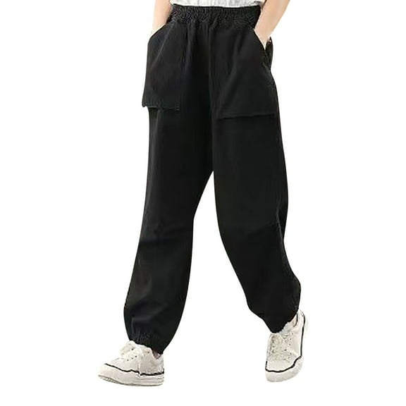 Sngxgn Women Clothing Women's Tethered Straight Cargo Pants Straight Wide Leg Loose Casual Trousers Casual Pants for Women(Black,L)