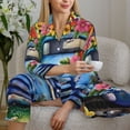 thumbnail image 4 of Goofa Floral Truck Welcome Printed Women’s 2 Piece Pajama Set Super,Pajamas Women's Long Sleeve Sleepwear Soft Button Down Loungewear Pjs Lounge Set Nightwear-Medium, 4 of 9