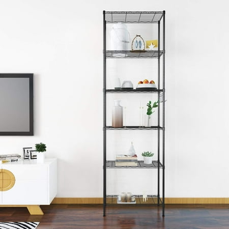 Wine Rack Hook 6-Tier 600lbs Capacity Rack Wire Shelving with Side Hooks for Kitchen Bedroom Garage Shelves Hifashion ()