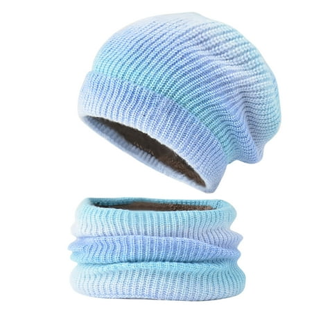 

Beanie，Autumn Winter Gradient Color Woolen Hat Thickened Warm Ear Protection Cold-Proof Knitted Hat Bib Set