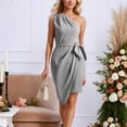 thumbnail image 4 of Mujeres Verano sin Mangas Mini Vestido de un Hombro Cuello Asimétrico, Cintura Delgada Vestido Bodycon Color Sólido, 4 of 7