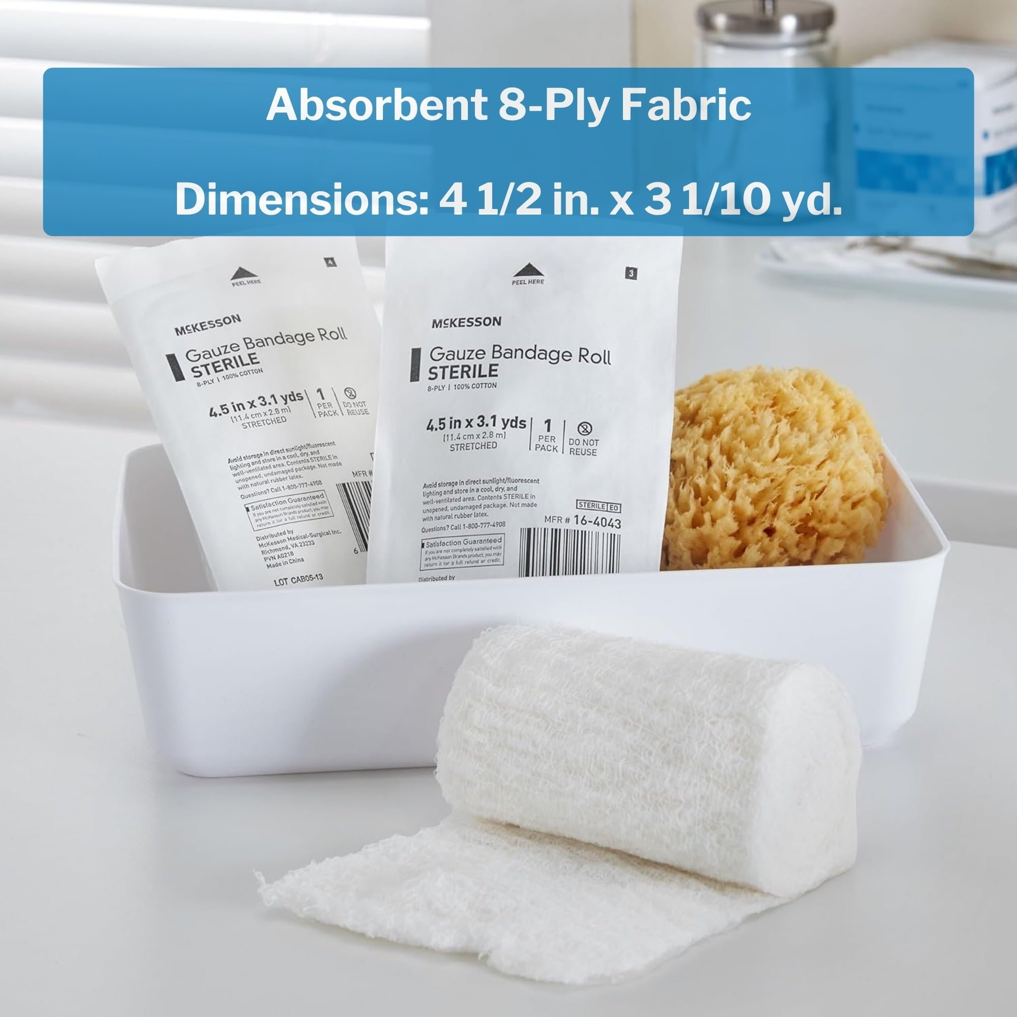 McKesson Gauze Bandage Rolls - Sterile Woven Cotton, 4.5 in x 3.1 yd, 100 Ct