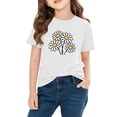 thumbnail image 4 of Girls White T-Shirt Short Sleeve 100% Cotton Crew Neck Floral Daisy Graphic Tee for Kids Kids Ages 3-10 Play Clothes,Size 5 T, 4 of 9