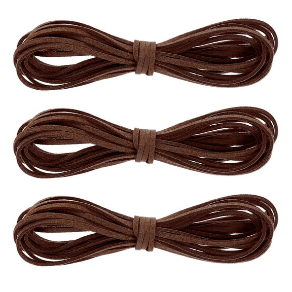 3Pack Faux Suede Leather String, 4.4 Yards 3mm Flat Suede Cord, Dark Brown