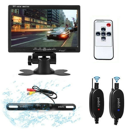 Podofo 7 LED Night Vision Waterproof License Plate Camera Parking Assistance System + Wireless Backup Camera and 7 