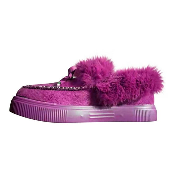 Women's Moccasin Slippers Micro Suede Warm Faux Fur Pile Lined Lace-Up Bow Cozy Slip On Loafers Shoes for Women