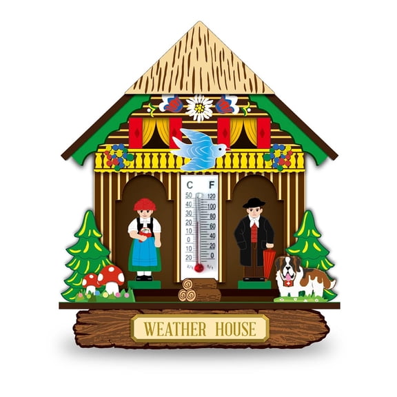 ICQOVD Barometer Men and Women Weather House forest Weather House House Barometer and Hygrometer Indoor Outdoor Garden Greenhouse Wall