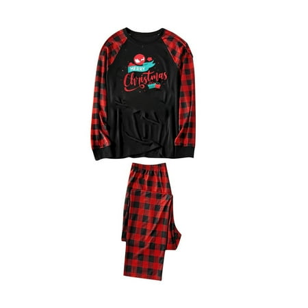 

Merry Christmas Family Pajamas Sets Sleepwear Loungewear Pjs for Family Parent-child Attire Christmas Suits Patchwork Plaid Printed Homewear Round Neck Long Sleeve Pajamas Two-piece Sets