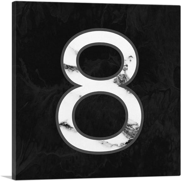 ARTCANVAS Classy Black White Marble Alphabet Number 8 Eight Numeral Canvas Art Print - Size: 18" x 18" (0.75" Deep)