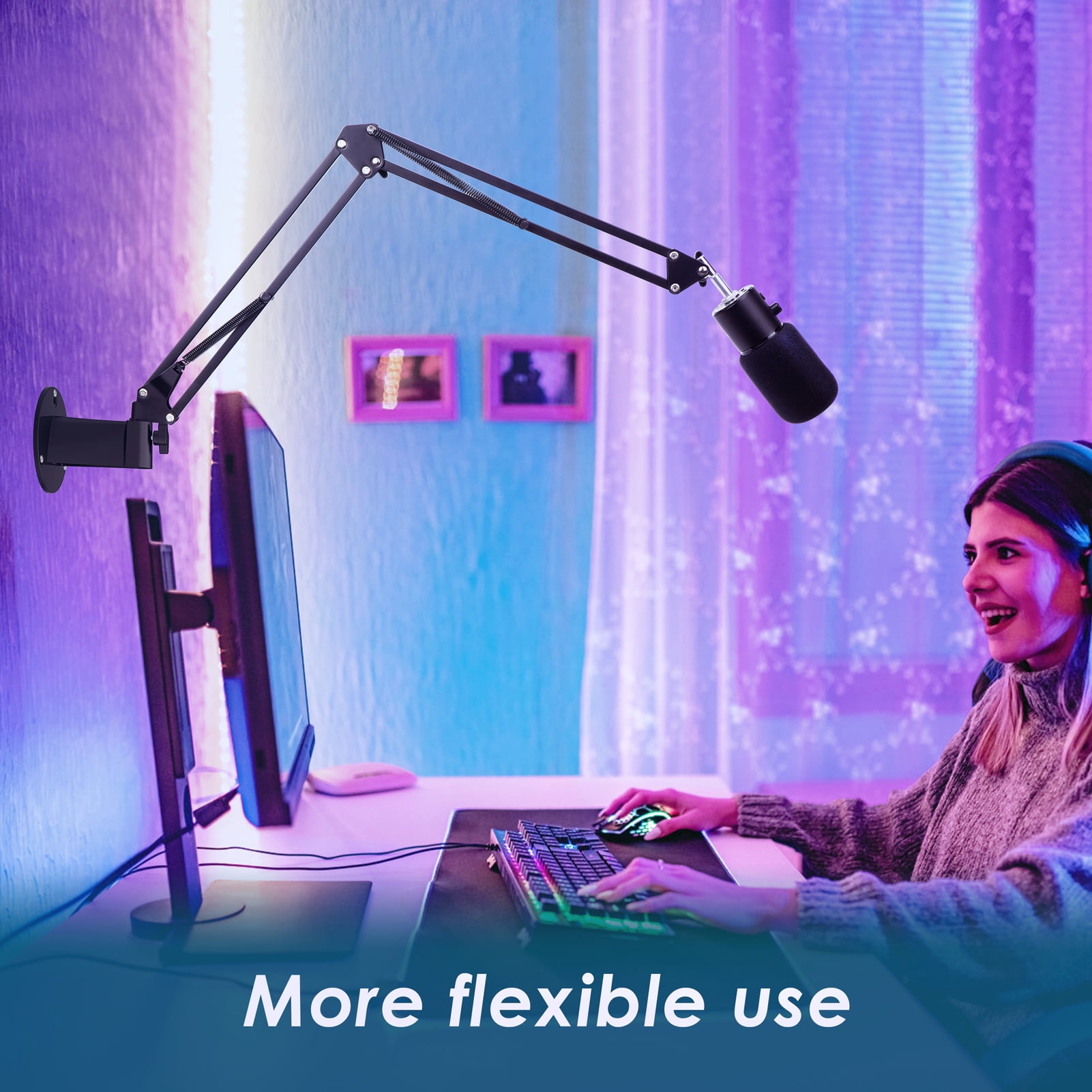 YOUSHARES Razer Seiren X Wall Mount Boom Arm - Wall Mount Microphone Holder for Razer Seiren X Mic, Vertical Surface Mount and Freely Swiveling Metal Wall Mount Clip Suitable for Saves the Desk Space