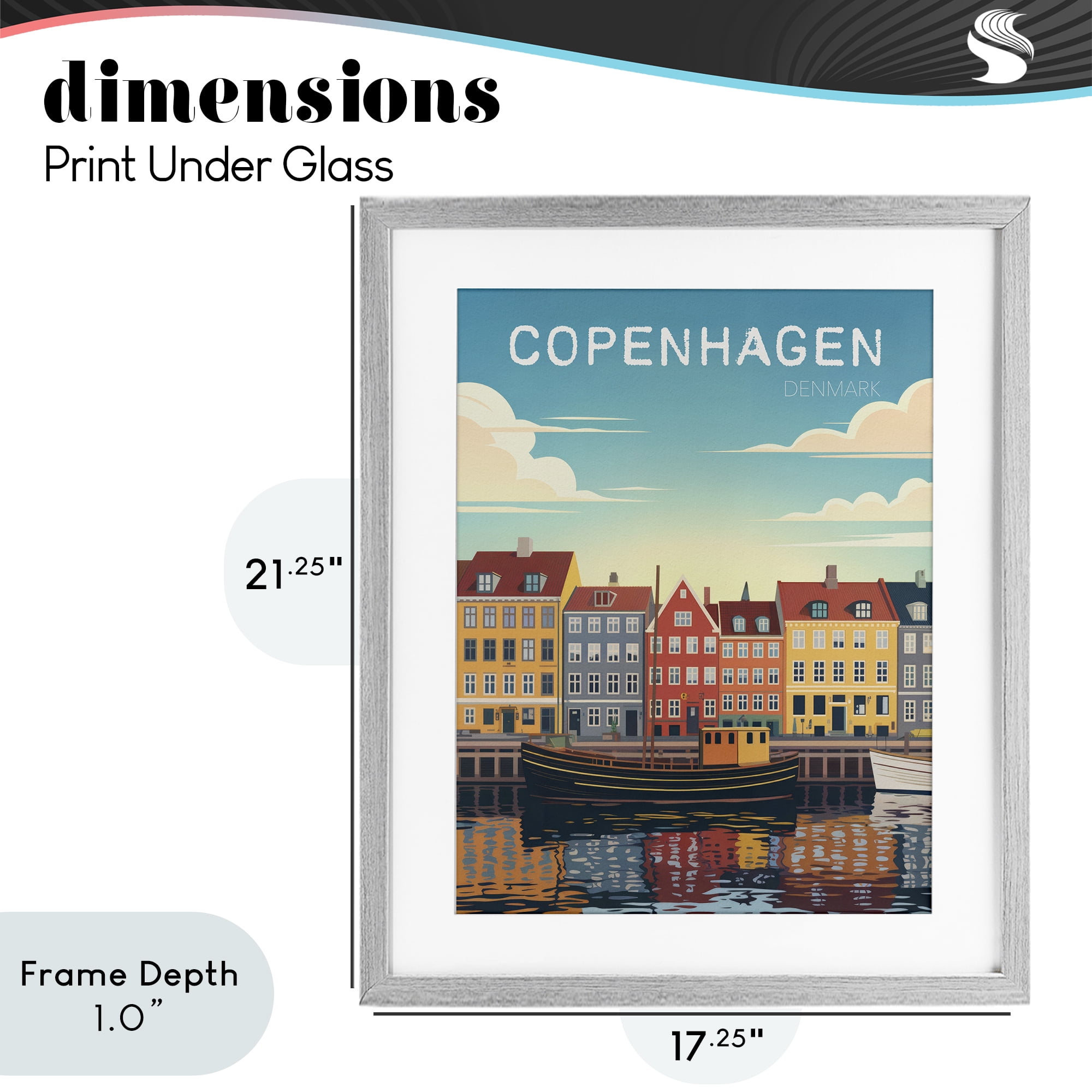 Stupell Industries Copenhagen Cityscape with River Gray Framed Print Under Glass, design by Andreas Magnusson