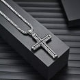 thumbnail image 3 of Antique Silver Cross Pendant Necklace Unisex Box Chain Stainless Steel N19, 3 of 15