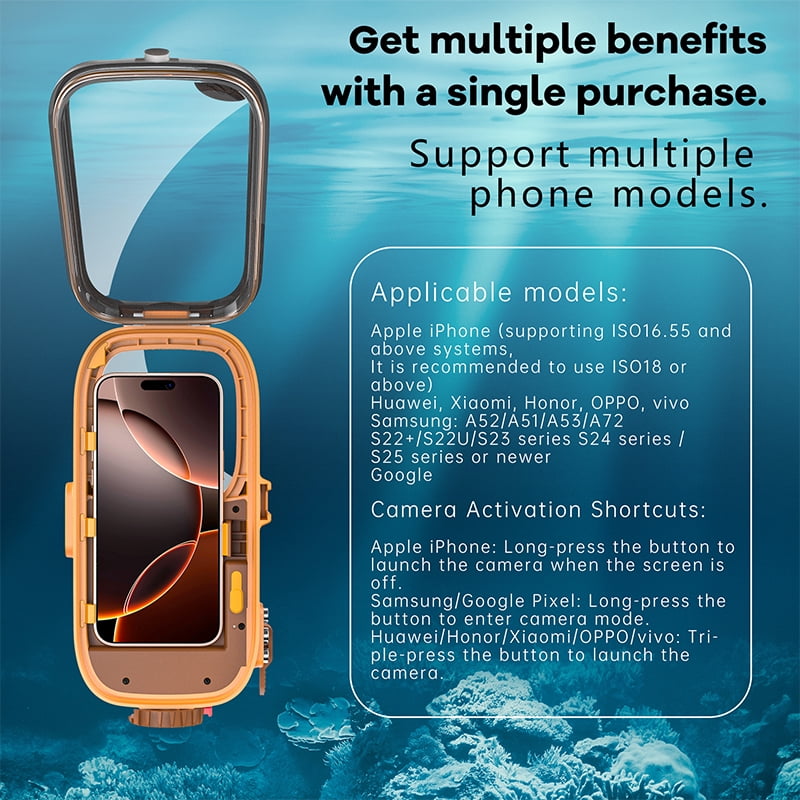 Underwater Phone Diving Case – 15m Waterproof, One-Hand Operation, HD Tempered Glass