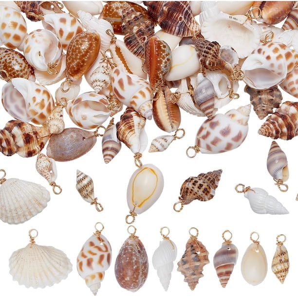 80 colgantes de concha, 8 estilos, conchas marinas en espiral, dijes artesanales, cuentas colgantes de concha marina, dijes de mar oceánico