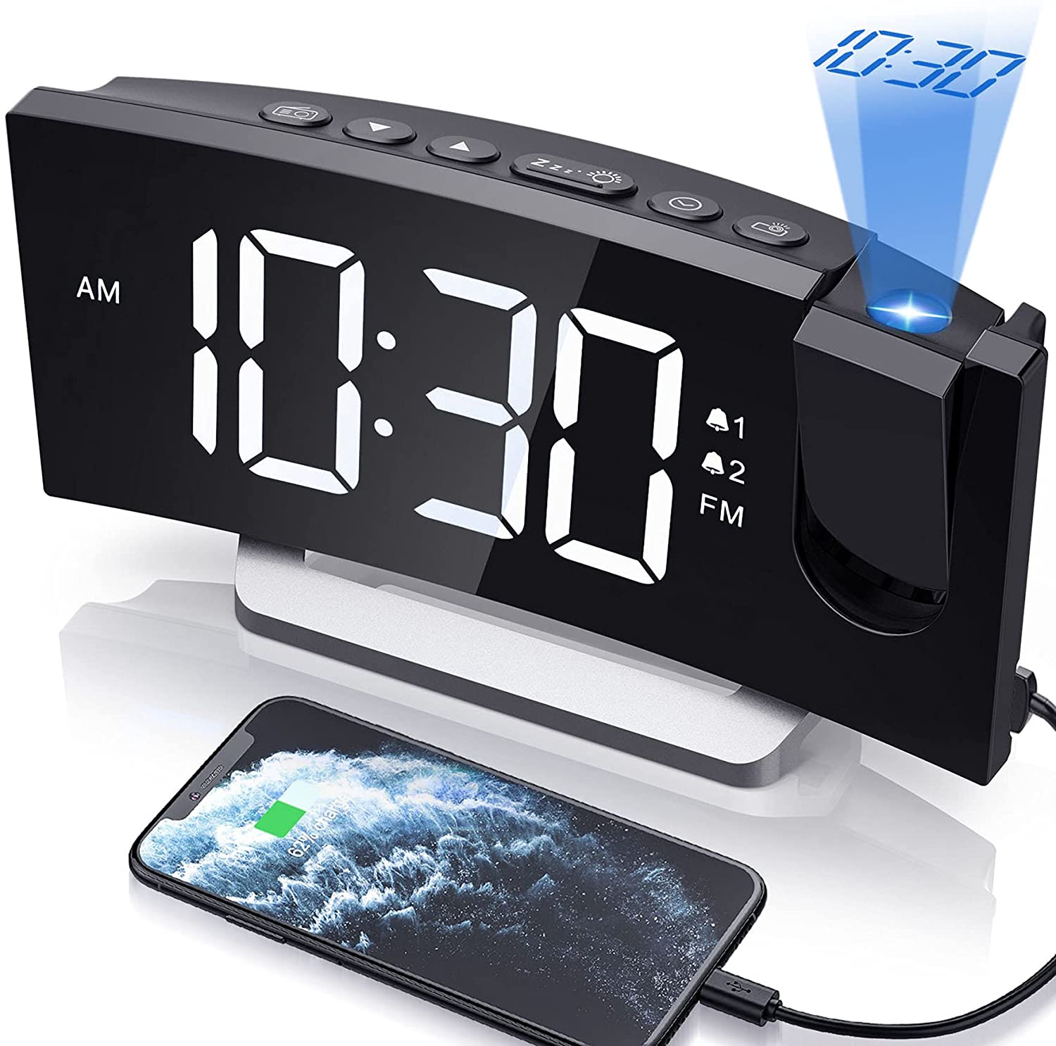 TWINNIS Projection Alarm Clock for Bedroom,LED Digital Clock 180