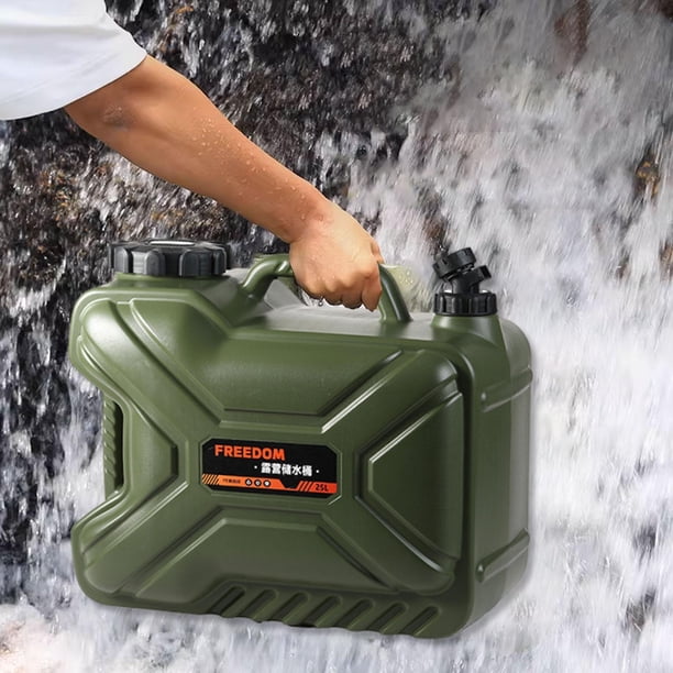 Contenedor de agua para acampar, de polietileno, de gran capacidad, con grifo, a prueba de fugas, color verde, para supervivencia, viajes, picnics, 24 litros