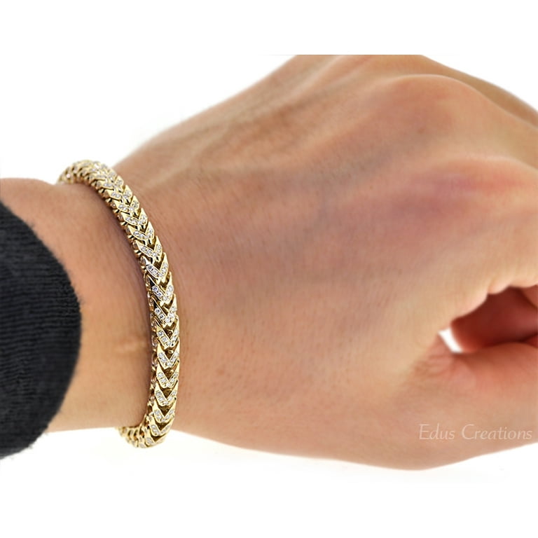Men s Diamond Franco Box Link Bracelet Solid 14K Yellow Gold 3.20 Carats 8 inches AGI Certified Walmart